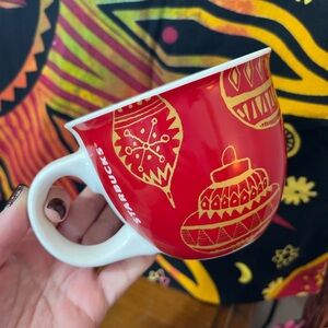 Starbucks 2015 14oz Christmas Ornament Holiday Red and Gold Ceramic Coffee Mug